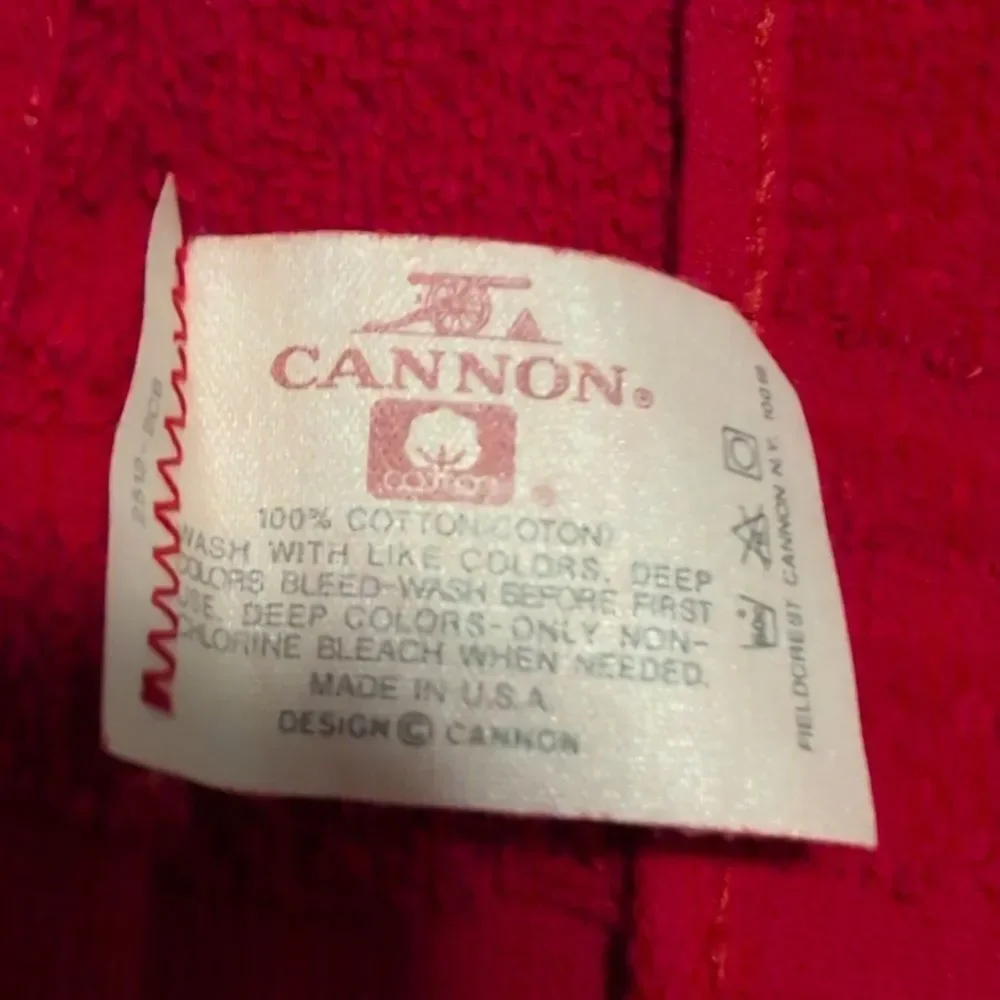 Vintage Cannon Red Cotton Hand Towel with Pink Lace Trim And Satin Rossette
